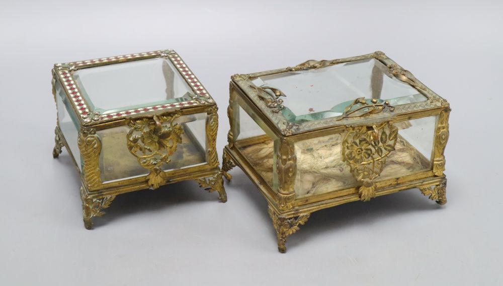 A pair of Continental gilt glazed caskets, widest 14cm height 10cm